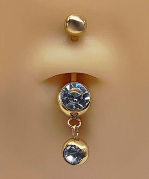 Kolczyk do Pępka z Kryształkiem – Hipoalergiczny Banan Złoty  DIA-PB419 B cyrkonie.jpg